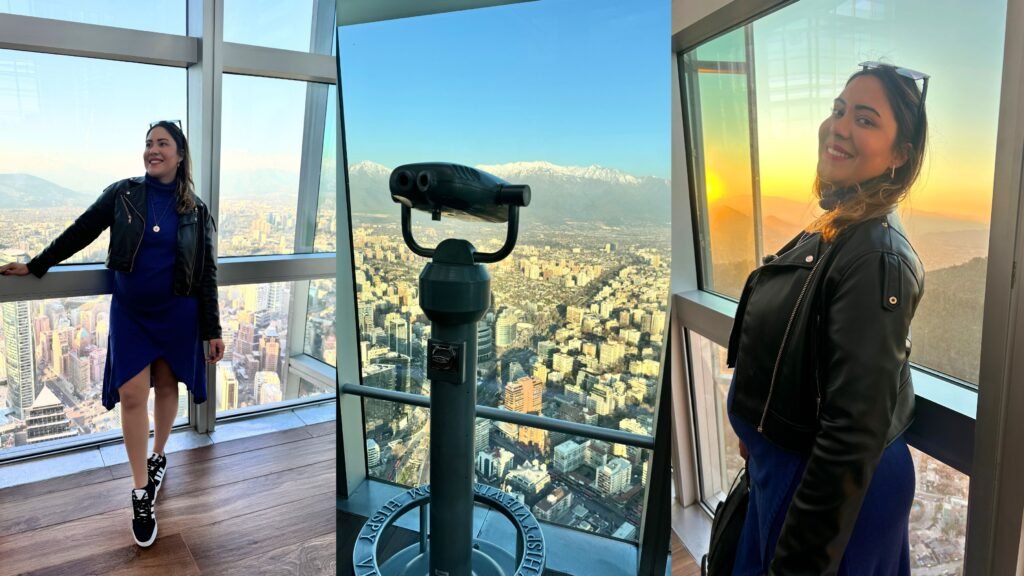 Andar 62 do Sky Costanera, com mirante 360 da capital chilena.