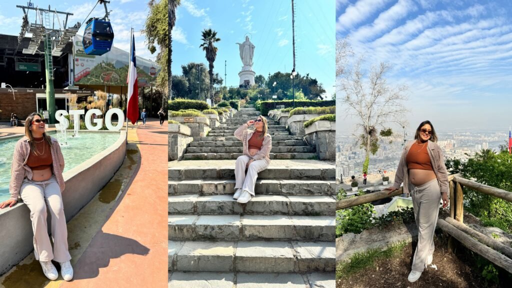3 locais do Parque Metropolitano no Chile - Entrada do teleférico, Cerro San Cristóbal e mirante ao lado do Cerro.